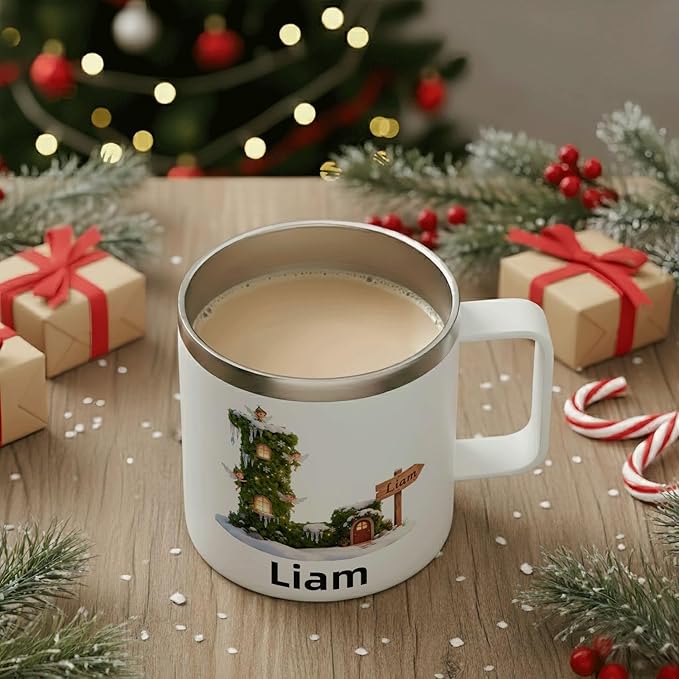 Personalized Fairy Mug | Custom Enchanted Initial Insulated Coffee Cup with Handle & Lid | 12oz Magical Holiday Tumbler,Gift for Girls & Kids (B31) - Bloomnest