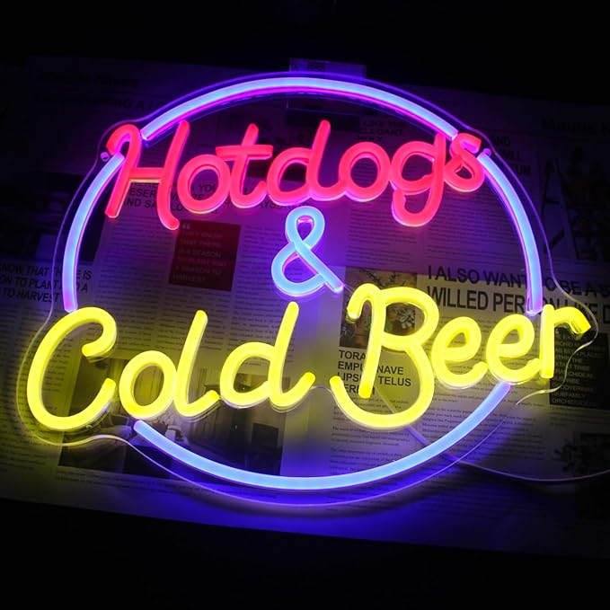 Hot Dogs and Cold Beer Neon Sign for Wall Decor Dimmable Bar Neon Light Sign Colorful LED Neon Signs Beer Neon Light Wall Art LED Sign for Bar Restaurant Shop Food Court Party Decor - Bloomnest