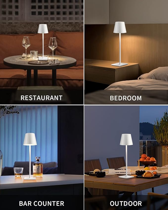 KDG 2 Pack Cordless Table Lamp, Portable LED Desk Lamp, 5000mAh Battery Operated, 3 Color Stepless Dimming Up, for Restaurant/Bedroom/Bars/Outdoor Party/Camping/Coffee Shop Night Light(White) - Bloomnest