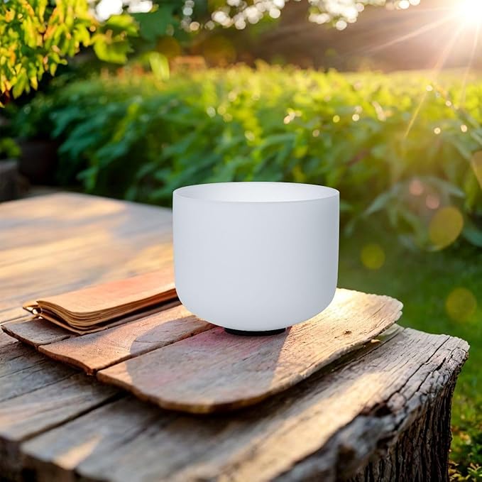 8 inch White B Note Crown Chakra Quartz Crystal Singing Bowl, for Healing Mindfulness Meditation Yoga Sound Baths, with Rubber Mallet O-ring