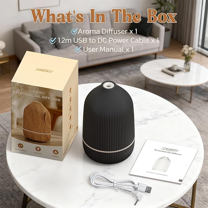 Essential Oil Diffuser, 100ml Aromatherapy Diffuser, Mini Ultrasonic Diffuser for Essential Oil, Home, Office, Cool Mist Humidifier with 7 Led Light, Auto Shut-Off, Black - Bloomnest