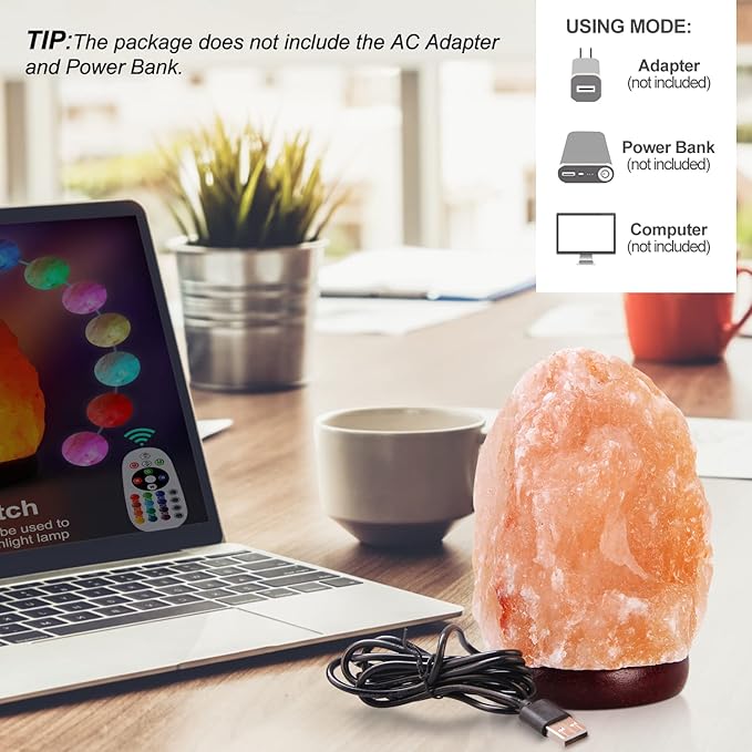 5.5 Inch Himalayan Salt Lamp Night Light with Remote Control, Upgraded 16 Colors Changing & 4 Light Modes LED USB Salt Rock Lamp, Natural Crystal Pink Mini Small Salt Lamp for Home Decor