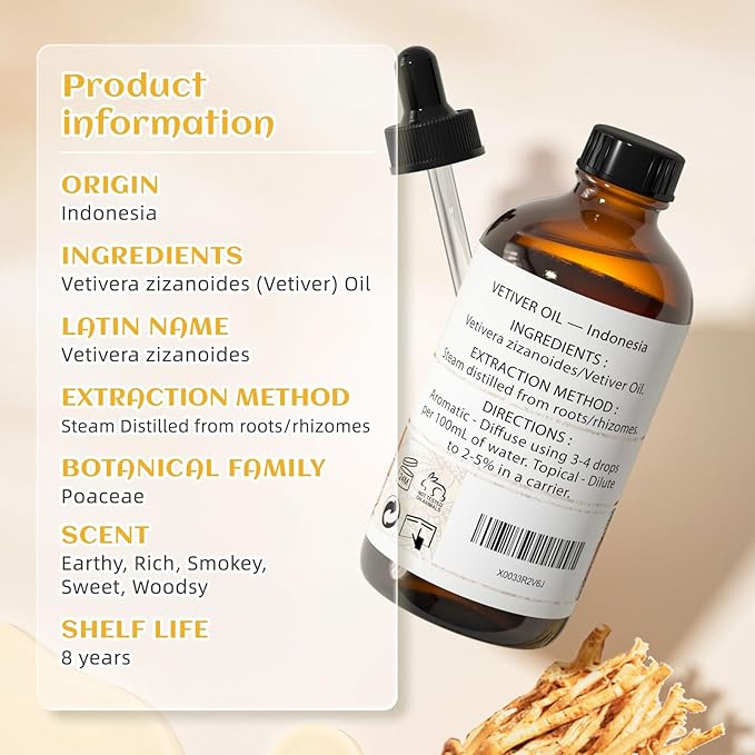 EVOKE OCCU Pure & Natural Vetiver Essential Oil for Skin, DIY, Candle and Soap Making - 4 Fl Oz - Bloomnest
