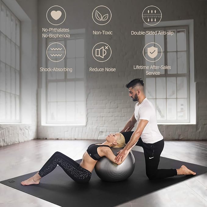 GXMMAT Large Yoga Mat 12'x6'/10'x6'/6'x8'(7mm), Extra Thick Workout Mats for Home Gym Flooring, Ultra Comfortable Non-Slip Quick Resilient Barefoot Wide Exercise Mat for Pilates, Stretching,Meditation - Bloomnest