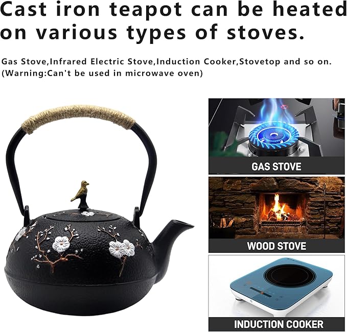 Cast Iron Kettle Teapot, Japanese Style Tetsubin, Cast Iron Tea Kettle with Stainless Steel Infuser for Loose Tea, Internal Enamel Iron Tea Pots for Stovetop Safe(40.2oz/1200ml) - Bloomnest
