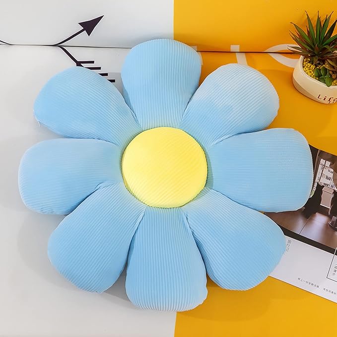 Flower Pillow, Flower Shaped Throw Pillow Floor Pillow Soft Seating Cushion Room Decor Plush Pillow for Bedroom, Sofa, Bed, Reading (15 inch, Blue) - Bloomnest