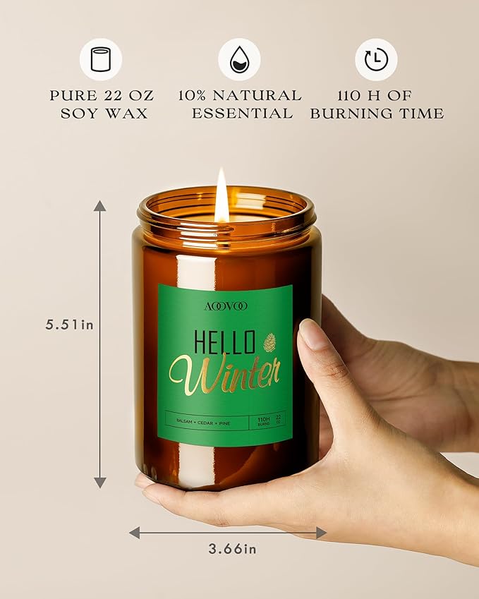 AOOVOO Hello Winter Candle - Large Pine Scented Soy Wax Aromatherapy Candles, 22oz - Bloomnest