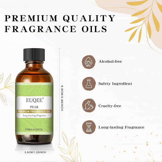 EUQEE Pear Fragrance Oil, Premium Fragrance Essential Oil 2.02 Fl oz for Soap Candle Making, Diffusers, Aromatherapy (60ml) - Bloomnest