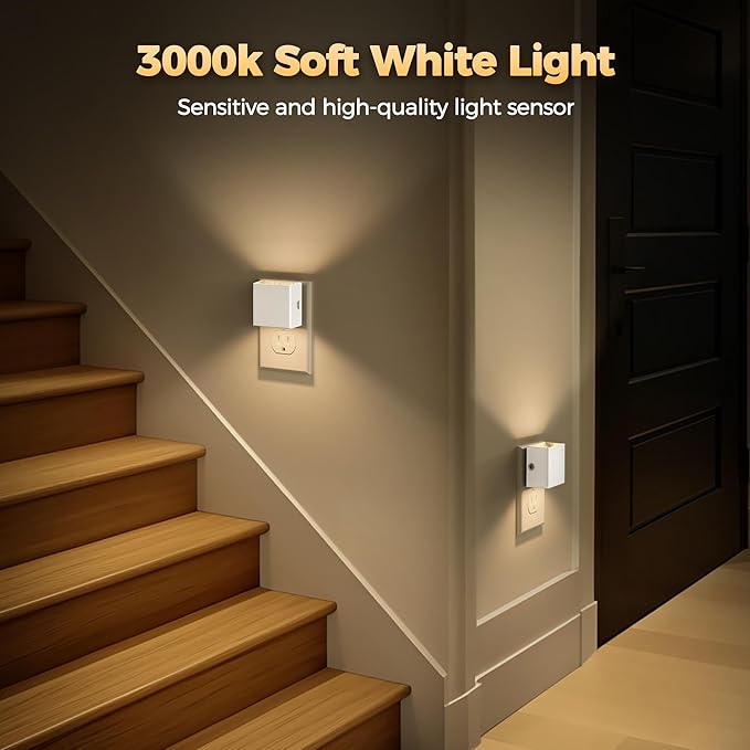 DORESshop LED Night Lights Plug into Wall [2 Pack], Plug in Nightlight, 3 Level Brightness Adjustable Night Light, Dusk to Dawn Sensor, Nightlights for Adults, Bedroom, Bathroom, Hallway, White - Bloomnest