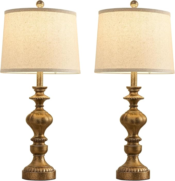 27.5" Farmhouse Table Lamps Set of 2 Bedside Nightstand Lamp with USB C+A Ports & AC Outlet, 3 Way Dimmable Touch Lamps for Bedroom Living Room Office Rustic Lamp (Rotary Switch-Copper) - Bloomnest