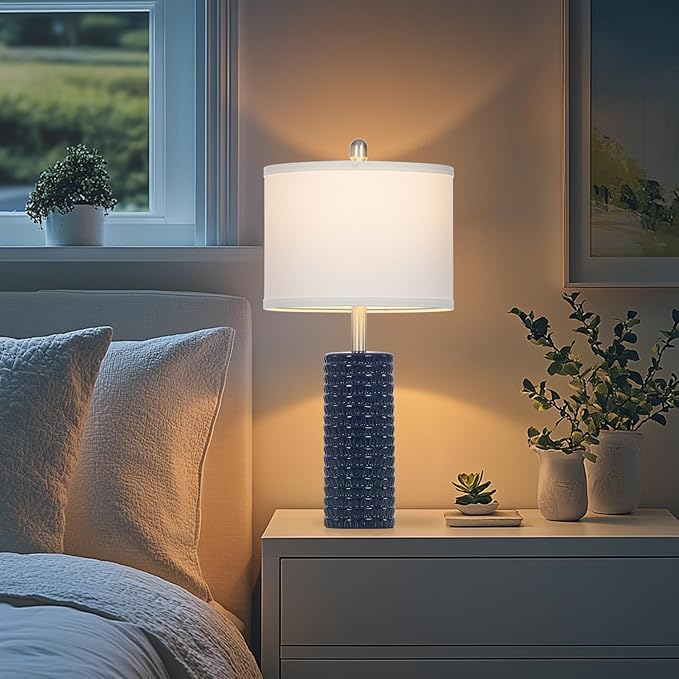 24.5" Modern Ceramic Table Lamp Set of 2 for Living Room Blue Desk Lamps for Bedroom Farmhouse Bedside Nightstand Bedside Lamp End Table Lamps Blue - Bloomnest