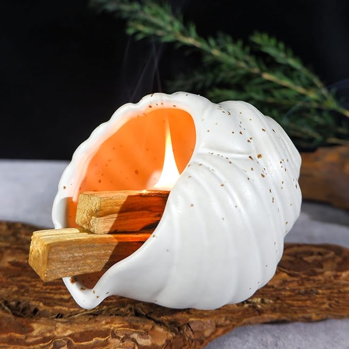 Ceramic Conch Palo Santo Burner Holder - Mini Chiminea Incense Chimney, for Smudging Sage/Cones、Perfect for Meditation Altar & Witchcraft Supplies, Ideal Spiritual Decor & Gift for Zen Spaces - Bloomnest