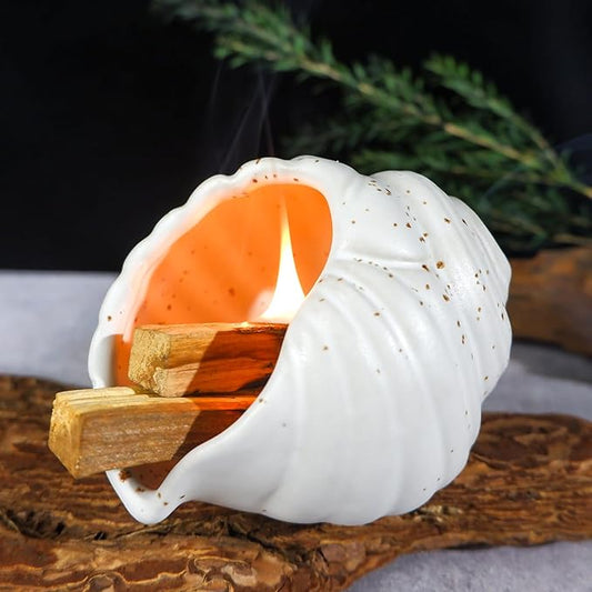 Ceramic Conch Palo Santo Burner Holder - Mini Chiminea Incense Chimney, for Smudging Sage/Cones、Perfect for Meditation Altar & Witchcraft Supplies, Ideal Spiritual Decor & Gift for Zen Spaces - Bloomnest