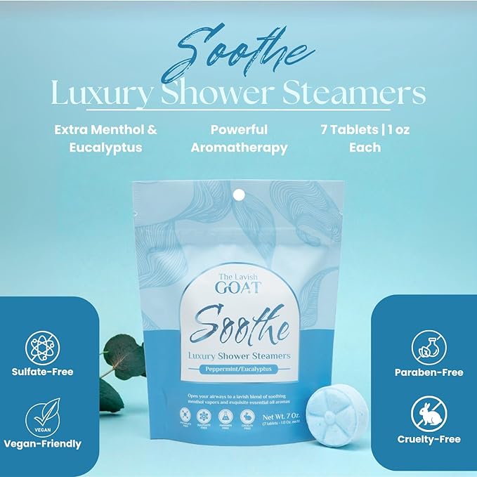TLG Soothe Shower Steamers Aromatherapy 7 Pack – USA Made with Extra Menthol, Peppermint & Eucalyptus – Shower Bomb for Relaxation, Stress & Sinus Relief – Gift for Men & Women - Bloomnest