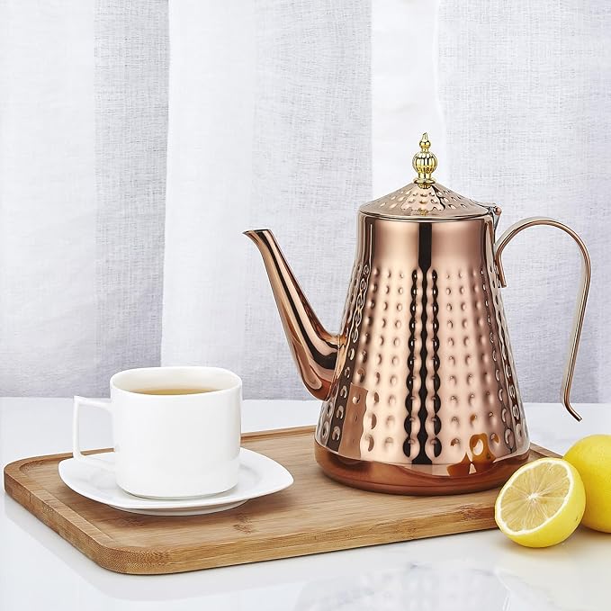 SANQIAHOME 1.8L(60oz) Stainless Steel Hammer Patterned Teapot With Removeable Infuser,Loose leaf cover,Copper - Bloomnest