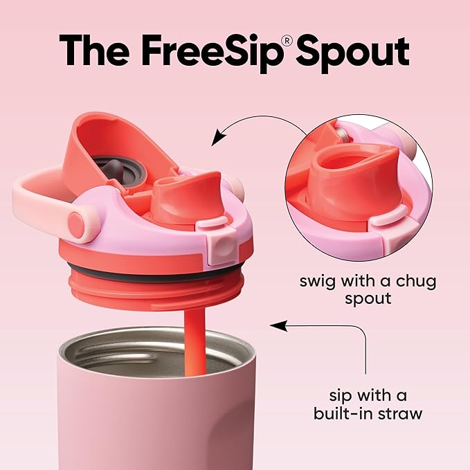 Owala FreeSip Sway Insulated Stainless Steel Water Bottle with Two-Way Spout, Built-In Straw and Bucket Handle, Made for Travel, School, and Sports, 40oz, BPA Free, Leak Proof, Pink Angel Food Cake Owala