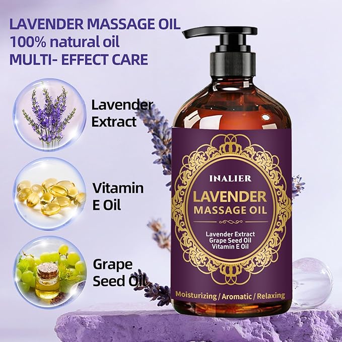 Massage Oil for Massage Therapy,﻿Lavender Oil with Massage Roller Ball & Thumb Saver Massager,SPA Relaxing Massage Oi for Soothing,Massage Kit Spa Gifts for Him Her,Gifts for Men Women - Bloomnest