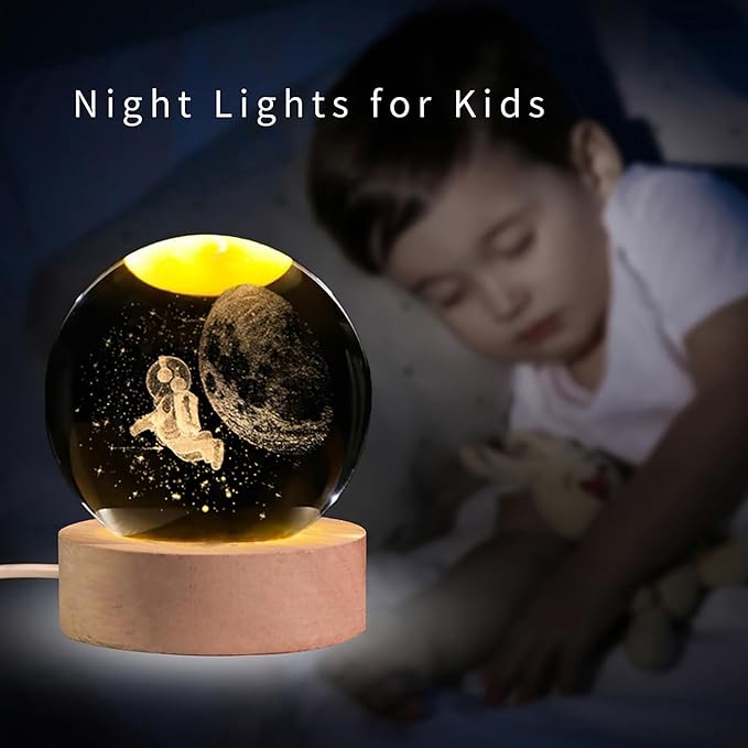 Astronaut Crystal Ball with LED Light Base, 60mm Glass Sphere Decorative Balls, Universe Space Galaxy Lamp Gifts - Bloomnest