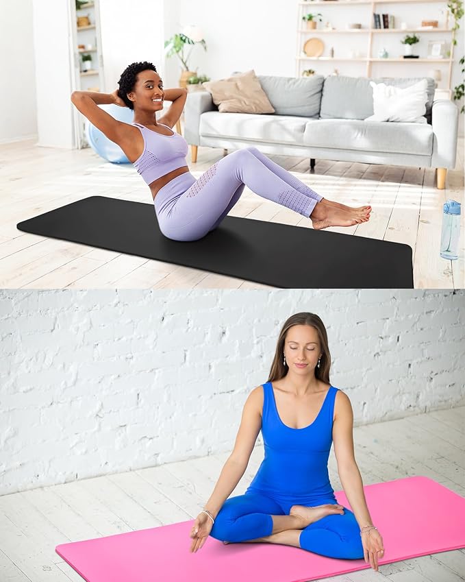 Woanger 2 Pack Yoga Mats (72x24) 3/8 Inch Thick Exercise Yoga Mat for Home Workout with Strap Non Slip Pilates Gym Supplies for Women Men - Bloomnest