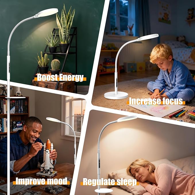 Light Therapy Lamp, 3-in-1 Floor Lamp 11000 Lux, Sunlight Lamp with Remote & Timer, LED UV-Free Sun Lamp with Adjustable 10 Brightness & 5 Color Temperature for Living Room Bedroom Office, White - Bloomnest