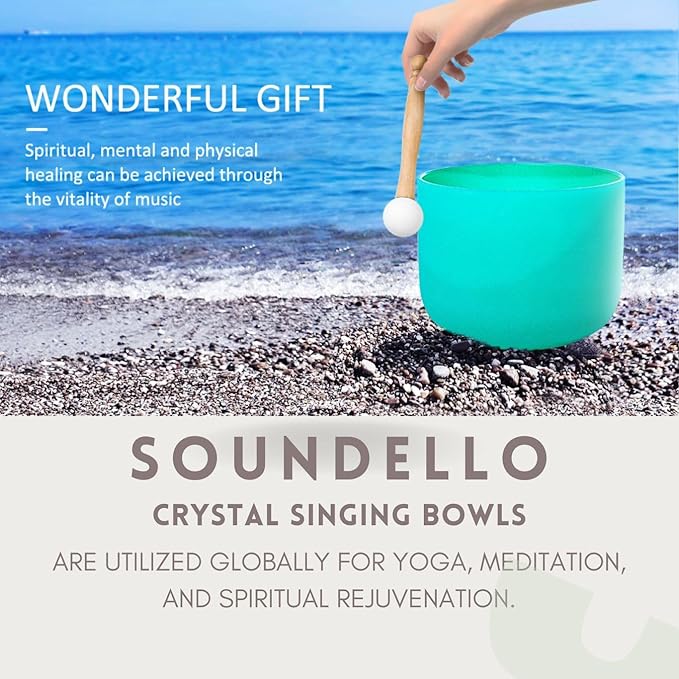 Green F Note Heart Chakra 10 inch Quartz Crystal Singing Bowl, for Healing Mindfulness Meditation Yoga Sound Baths, with Case Rubber Mallet