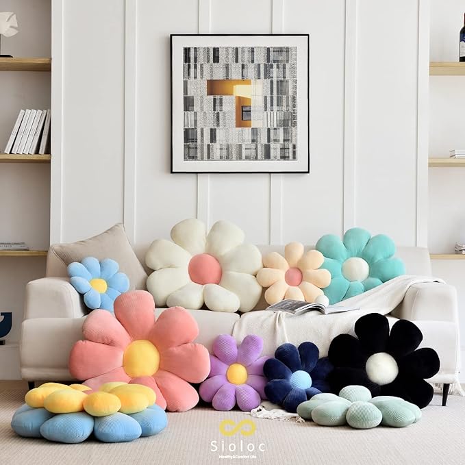 Sioloc Flower Pillow Shaped Throw Pillow Butt Cushion Floor Pillow,Seating Cushion,Cute Room Decor & Plush Pillow for Bedroom Sofa Chair(Yellow,15.7'') - Bloomnest