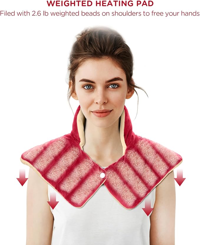 Heating Pad for Neck and Shoulders and Back, Comfytemp Weighted Electric Heat Pad for Warmth, 2.6lb Large Heated Wrap, 9 Heat Settings, 11 Auto-Off, Women Men Birthday Gifts Red - Bloomnest