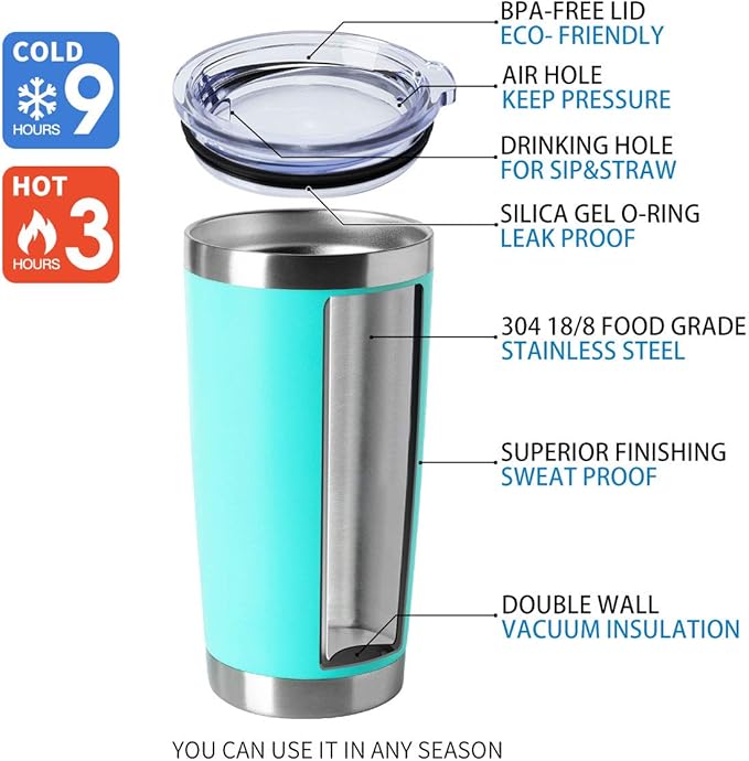 HASLE OUTFITTERS 20oz Tumblers Bulk Stainless Steel Cup with Lid Double Wall Vacuum Insulated Coffee Mug for Cold & Hot Drinks 8 Pack, Light Blue - Bloomnest