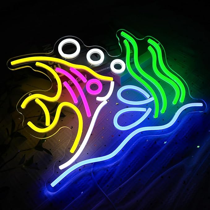 Tropical Fish Neon Sign for Wall Decor, Fish Led Signs for Room, USB Dimmable Neon Lights for Fish Shop Bar Home Pub Club Man Cave Party Store Office Restaurant Ocean Museum Decoration - Bloomnest