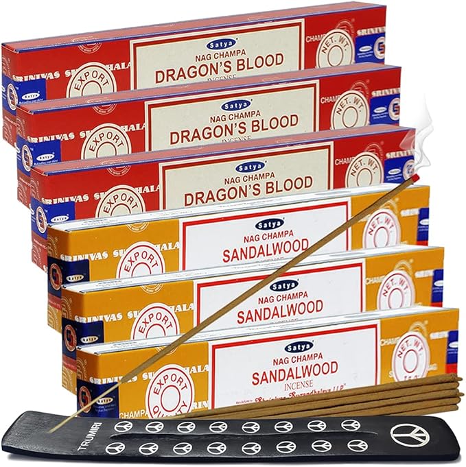 Dragons Blood Sandalwood Incense Sticks & Holder Bundle Variety Pack from House of Nag Champa Incense Sticks and Trumiri TRUMIRI