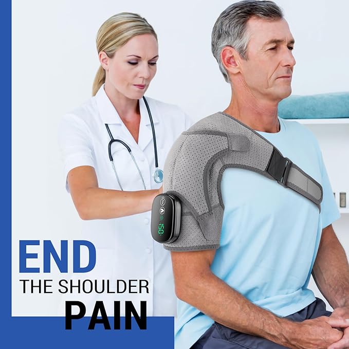 Heated Shoulder Wrap with Massage, Shoulder Heating Pad for Rotator Cuff Frozen Shoulder, Cordless Shoulder Heating Pads Shoulder Massager with Heat - Bloomnest