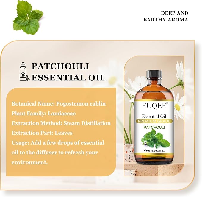 Patchouli Essential Oil 118ml Patchouli Oil with Glass Dropper for Diffuser, DIY Soap, Candle Making - 4Fl Oz - Bloomnest
