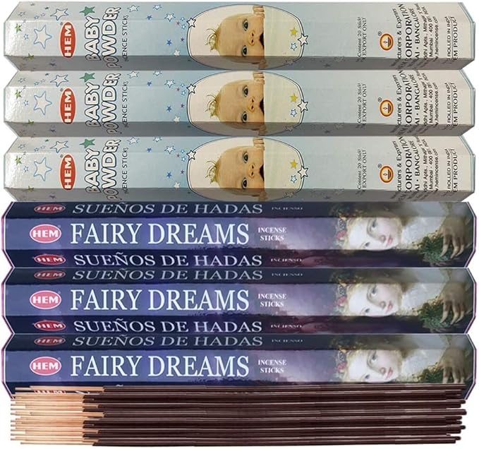 TRUMIRI Fairy Dreams & Baby Powder Incense Sticks Bundle - 120 Count (3 Packs of 20 Sticks Each) with Incense Holder - Spiritual Decor & Home Fragrance