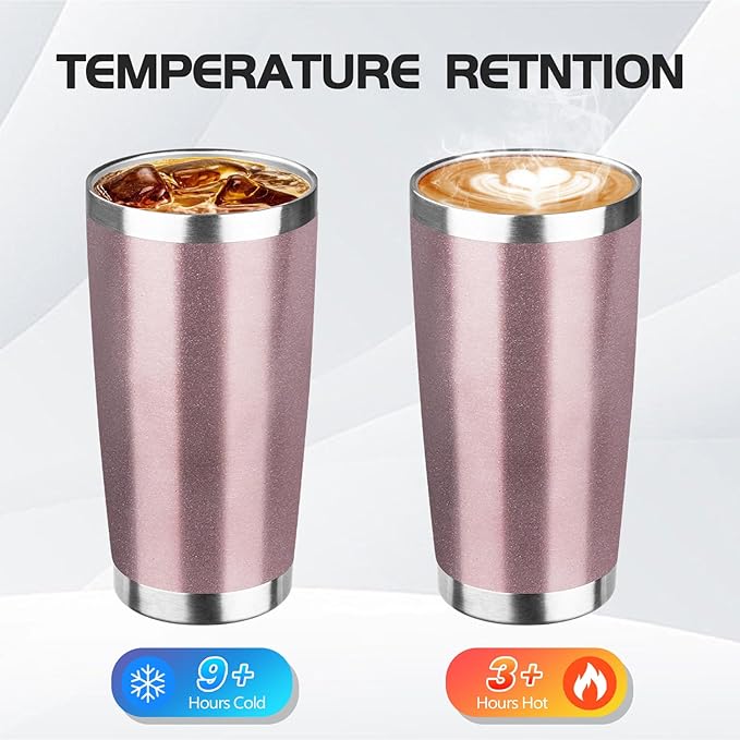 StarSpeed 20oz Tumbler Bulk with Lid, Stainless Steel Insulated Tumblers Double Wall Vacuum Insulated Travel Mug, Powder Coated Coffee Cups for Hot and Cold Drinks(Rose Gold,6) - Bloomnest