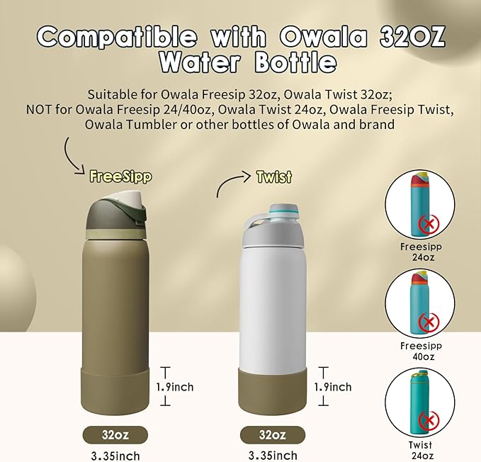 2PCS Silicone Water Bottle Boot, Compatible with Owala 24oz 32oz 40oz, Protective Anti-Scratch & Anti-Dent No Noise Sleeve Cover for FreeSip/Twist/Flip Water Bottles (Off Road, 32oz) BKBY