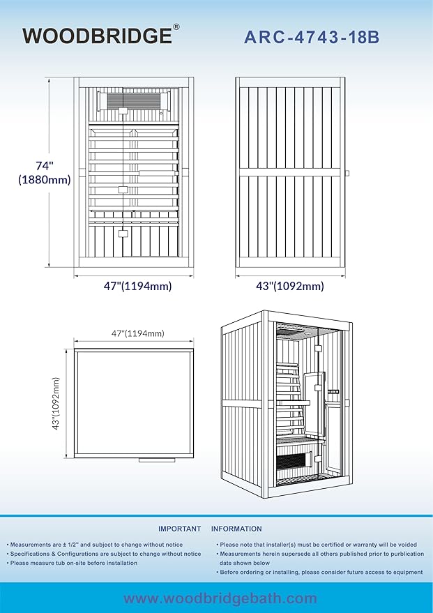 Woodbridge Infrared Home Sauna Room 2 Person Japanese Cedar Indoor Sauna with 7 Carbon Heaters, Red Light Therapy, Bluetooth Speaker, Intelligent Control Panel, Tempered Glass & Top Vent WOODBRIDGE