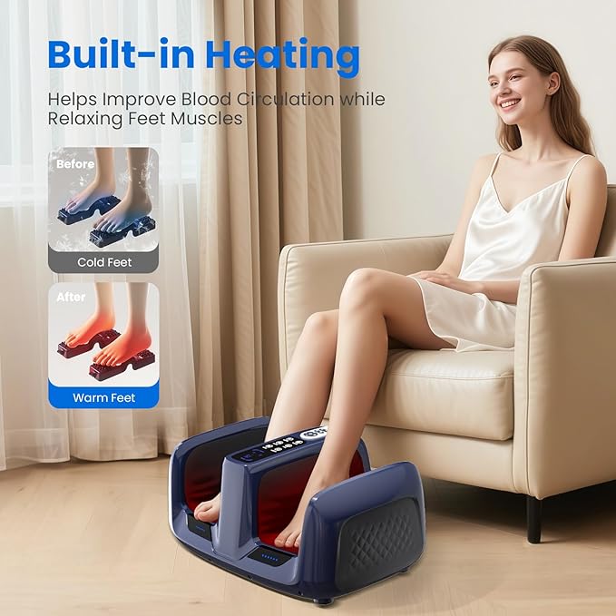 Shiatsu Foot Massager Electric Feet Massager with Heat and Deep Tissue Kneading for Relief Fatigue, Deep Rolling Massage, Promotes Blood Circulation, Wireless Remote Control - Bloomnest