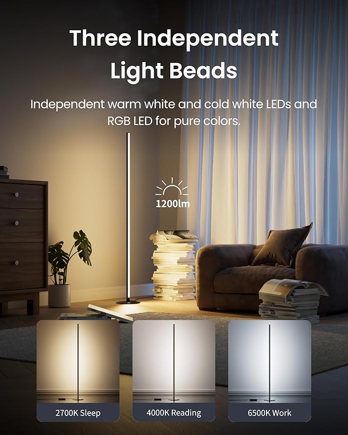 SwitchBot Floor Lamp with Matter, RGB, Warm Cool White, Corner Floor Lamp Compatible with Apple Home, Alexa, Google Home, 1200lm, Music Sync, Scene Modes, 16 Million Colors for Living Room Bedroom - Bloomnest