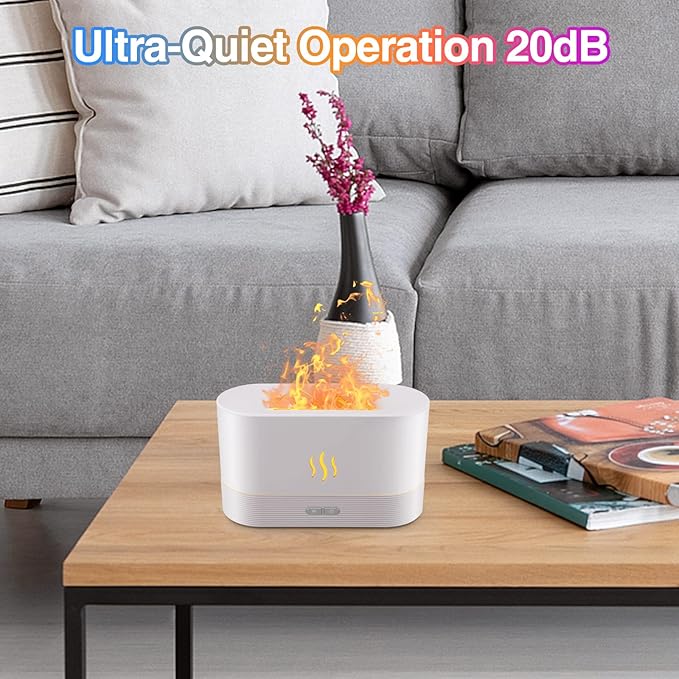 Colorful Flame Air Aroma Diffuser Humidifier, Upgraded 7 Flame Color Noiseless Essential Oil Diffuser for Home,Office,Yoga with Auto-Off Protection 180ml (8Hours White) - Bloomnest