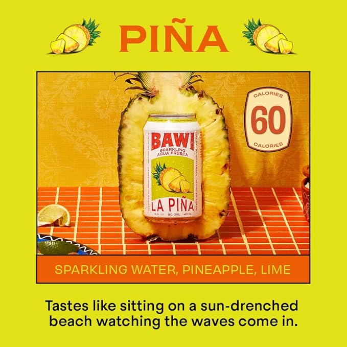 Bawi La Pina Sparkling Agua Fresca, 12 Pack - Pineapple Flavored Water, Plant-Based, Low Calorie, Less Sugar, Culturally-Rooted, Mexican Drink, Made in USA, Better-For-You Soda, Authentic Mexican Drink - Bloomnest