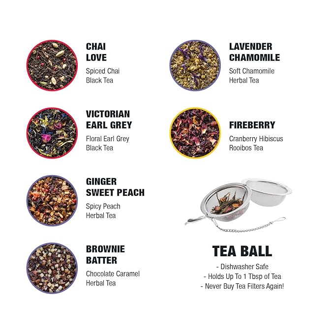 Tiesta Tea - Love & Warmth Loose Leaf Tea Gift Set, Loose Leaf, 6-Flavor Premium Variety Pack with Ball Strainer for Steeping, Brewing, and Enjoying, Valentines Day Assortment to Make Hot or Iced - Bloomnest