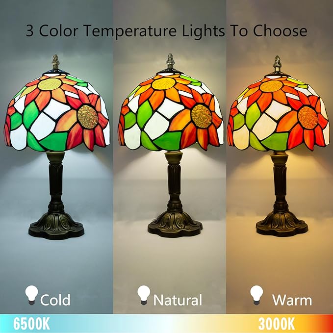 Sunflower Tiffany Lamp, 8 Inch Small Stained Glass Lamp for Bedside, Living Room - Bloomnest