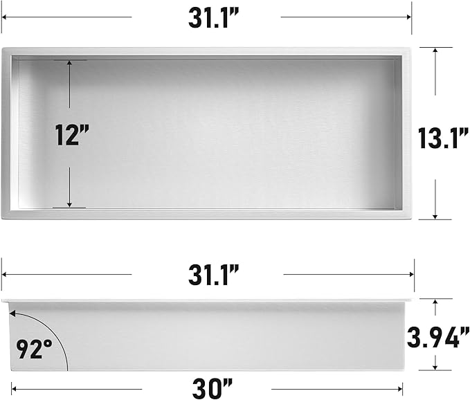 Stainless Steel Shower Niche 30" X 12" Brushed No Tile Needed Shower Niche for Bathroom Storage Recessed Wall Shelf Over Mount Installation - Bloomnest