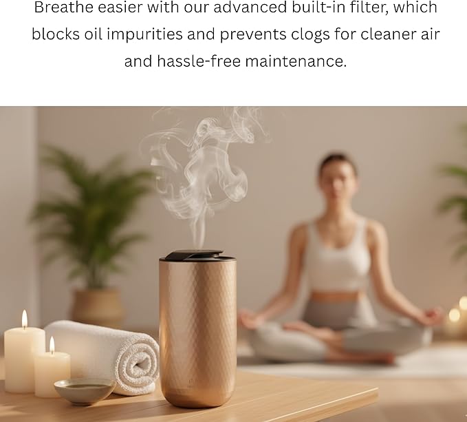 Waterless Essential Oil Diffuser – Portable Cordless Aromatherapy Diffuser for Home, Car & Office – 3 Mist Levels - 4 Timer Modes - 15ml Oil Capacity - USB-C Rechargeable - Bloomnest