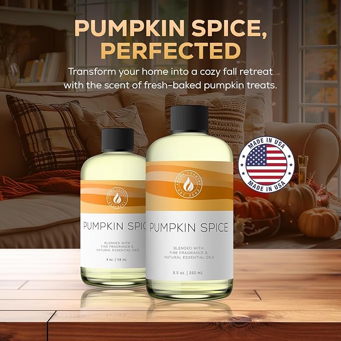 Aroma Country Pumpkin Spice Diffuser Oil - Luxury Essential Oils for Diffuser Refill & Air Freshener Room Spray, Long-Lasting, Natural Home Fragrance for Diffusers & Machines (4 Fl Oz) AromaCountry