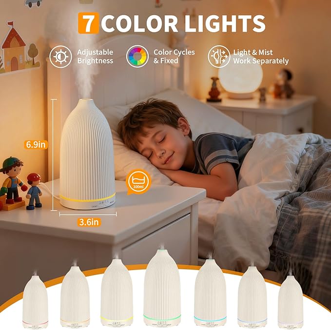 URPOWER 100ML Essential Oil Diffuser Ultrasonic Cool Mist Humidifier with 7 LED Lights, Timer & Auto-Off Quiet Aromatherapy Scent Diffuser for Home Bedroom Office Relaxation - Bloomnest