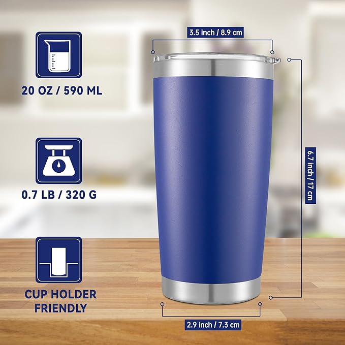 20 oz Tumblers Bulk Stainless Steel Tumbler with Lid Double Wall Vacuum Insulated Coffee Mug 20oz Powder Coated Cup for Hot and Cold Drinks (Blue, 12 pack) - Bloomnest