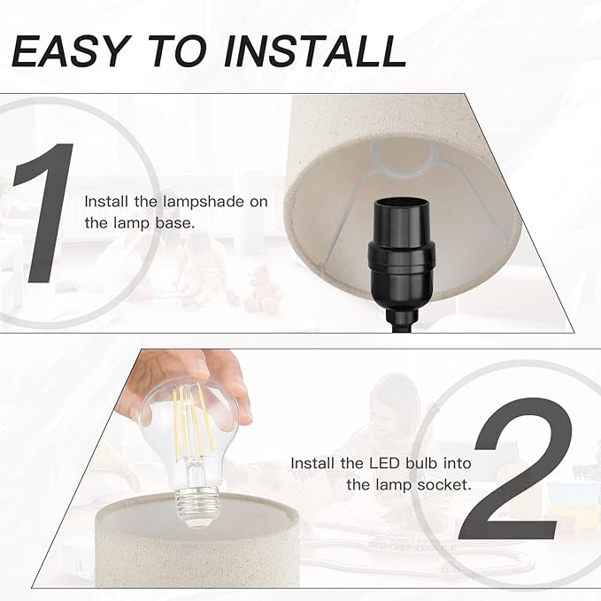 Touch Control Bedside Lamp with 2 USB Ports, 3-Way Dimmable Table lamp for Bedroom, Nightstand Lamp with Round Linen Fabric Shade for Living Room Home Office (E26 LED Bulb Included) - Bloomnest