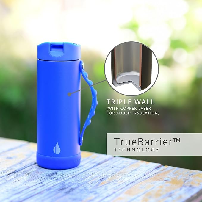 Elemental Iconic Kids Water Bottle for School - 100% Leak-Proof Insulated Water Bottles with Straw Lid & Pop-It Handle for Boys & Girls - Triple-Wall Insulated & BPA-Free, 14oz – Royal Blue - Bloomnest