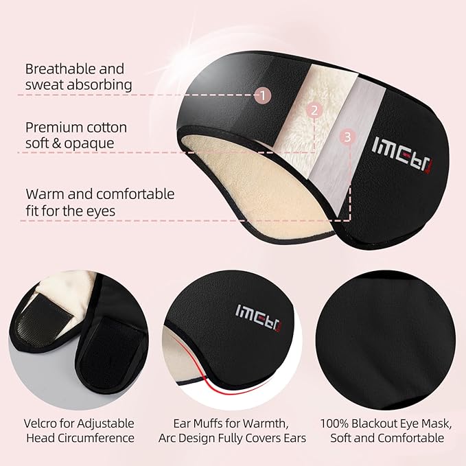 Sleep Mask & Earmuffs for Sleep - 2 in 1 Eye & Ear Mask, Comfortable & Soft for Side Sleepers (Black) - Bloomnest